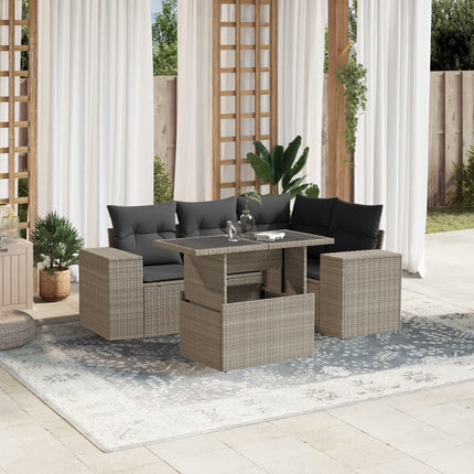 sofasæt 5 dele med hynder polyrattan lysegrå