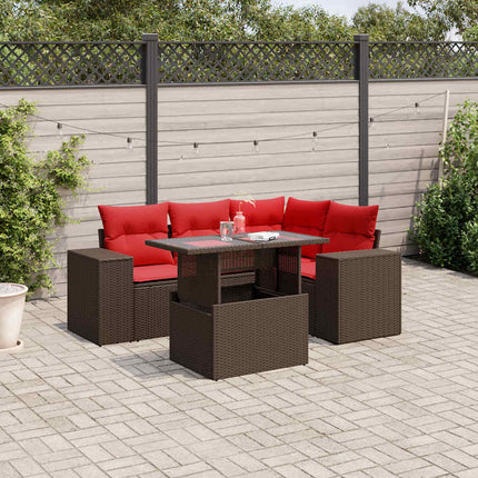 havesofasæt med 5 dele og hynder brun polyrattan