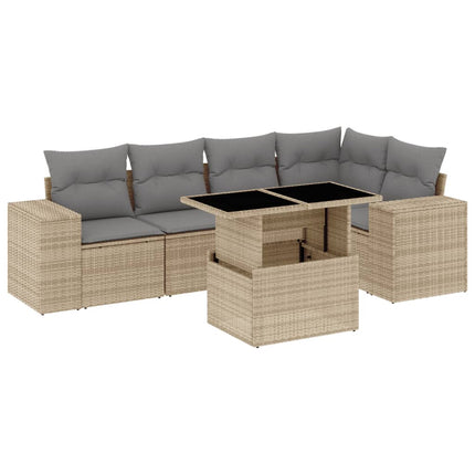 sofasæt til haven 6 dele med hynder polyrattan beige