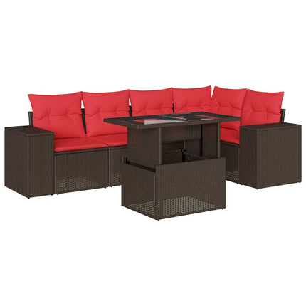 havesofasæt med 6 hynder brun polyrattan