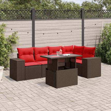 havesofasæt med 6 hynder brun polyrattan