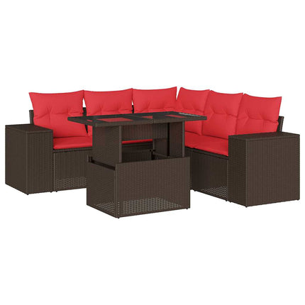 havesofasæt med 6 hynder brun polyrattan