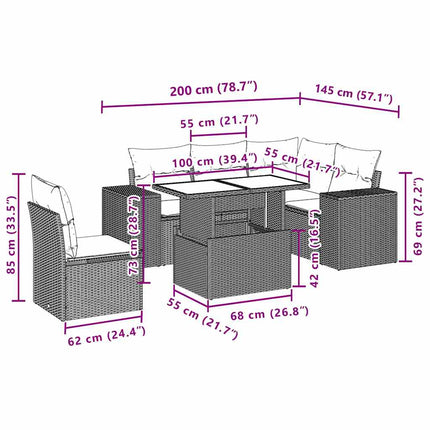 sofasæt til haven 6 dele med hynder polyrattan sort