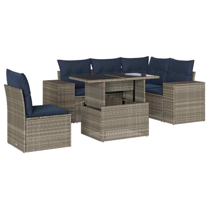 havesofasæt med 6 dele og hynder grå polyrattan