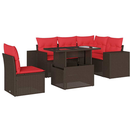 havesofasæt med 6 hynder brun polyrattan