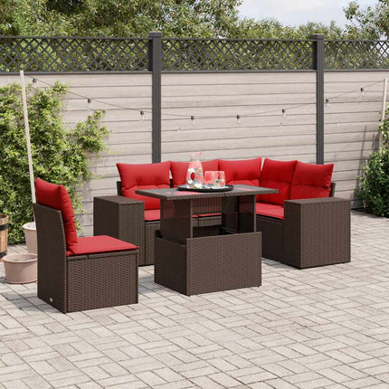 havesofasæt med 6 hynder brun polyrattan