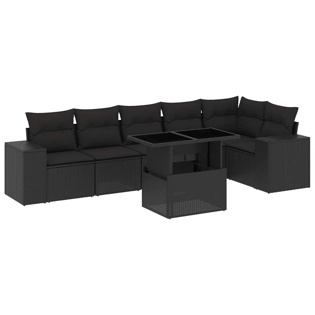 sofasæt til haven 7 dele med hynder polyrattan sort