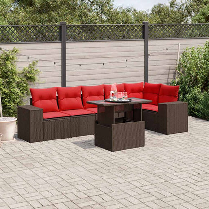 havesofasæt med 7 hynder brun polyrattan