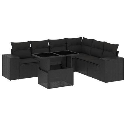 sofasæt til haven 7 dele med hynder polyrattan sort