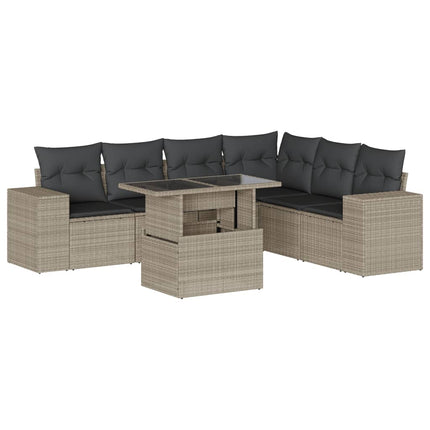 sofasæt til haven 7 dele med hynder polyrattan lysegrå