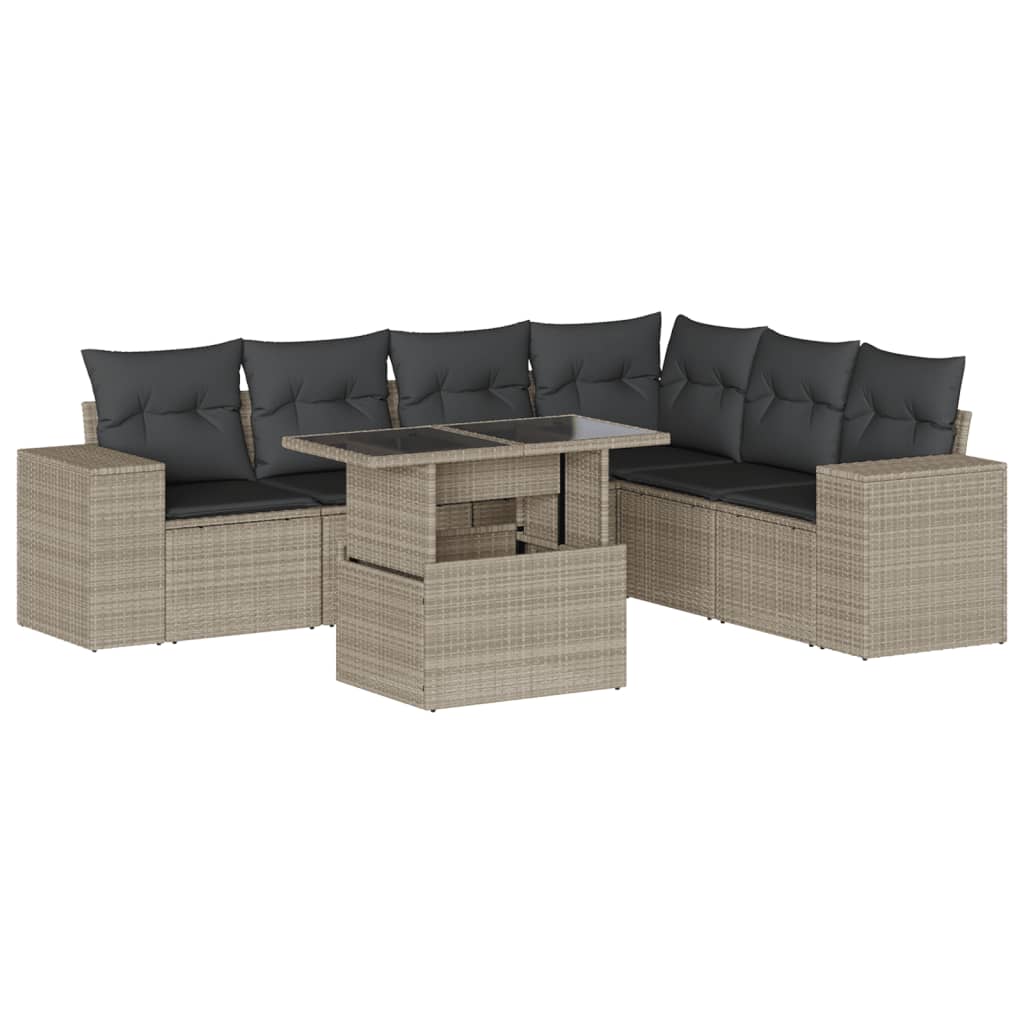 sofasæt til haven 7 dele med hynder polyrattan lysegrå