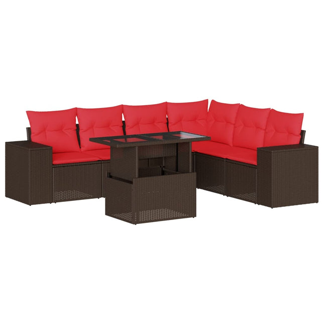 havesofasæt med 7 hynder brun polyrattan