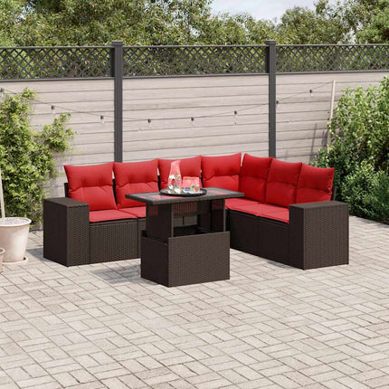 havesofasæt med 7 hynder brun polyrattan