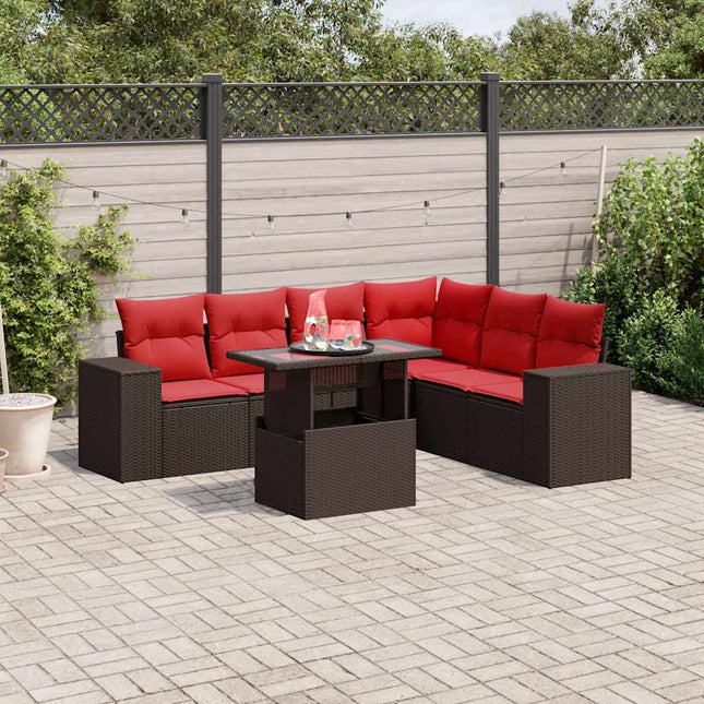 havesofasæt med 7 hynder brun polyrattan