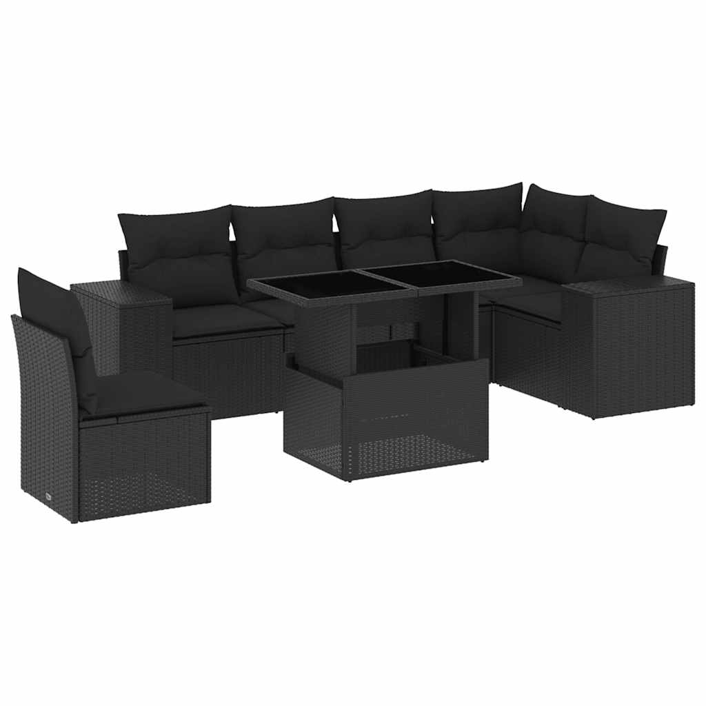 sofasæt til haven 7 dele med hynder polyrattan sort