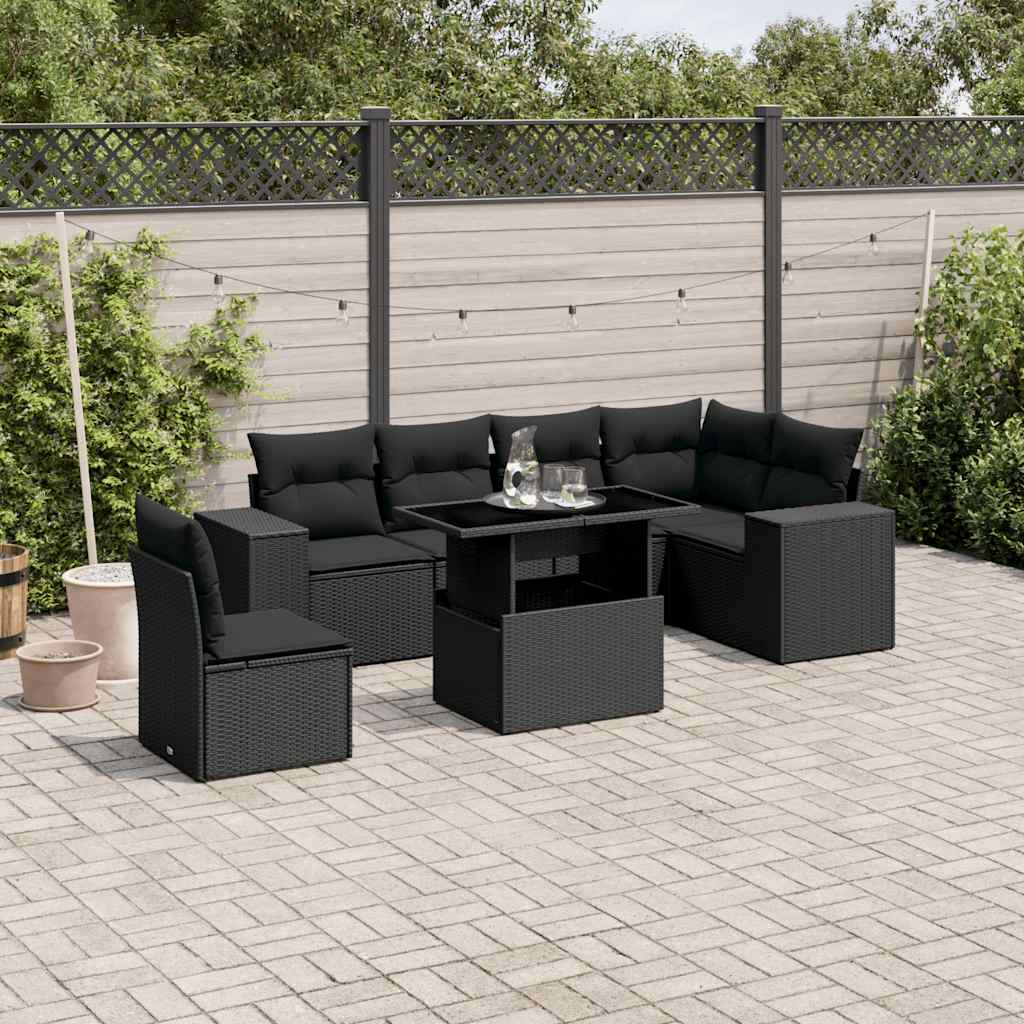sofasæt til haven 7 dele med hynder polyrattan sort