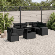 sofasæt til haven 7 dele med hynder polyrattan sort