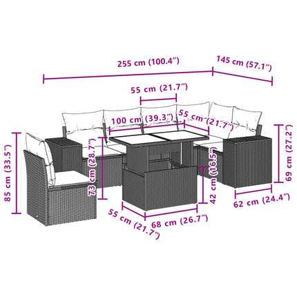 sofasæt til haven 7 dele med hynder polyrattan beige