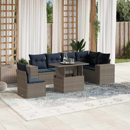 havesofasæt med 7 dele og hynder grå polyrattan
