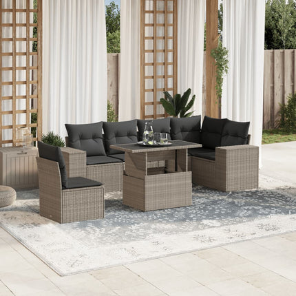 sofasæt til haven 7 dele med hynder polyrattan lysegrå