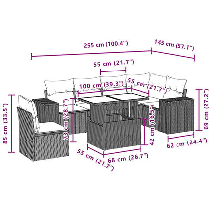 havesofasæt med 7 hynder brun polyrattan