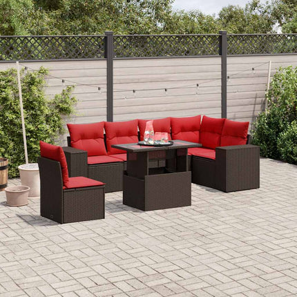 havesofasæt med 7 hynder brun polyrattan