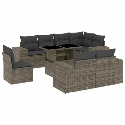 sofasæt til haven 9 dele med hynder polyrattan grå