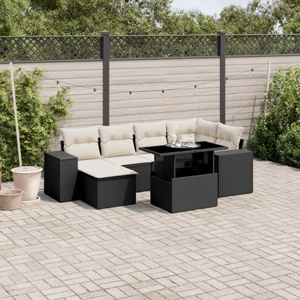 sofasæt til haven 7 dele med hynder polyrattan sort
