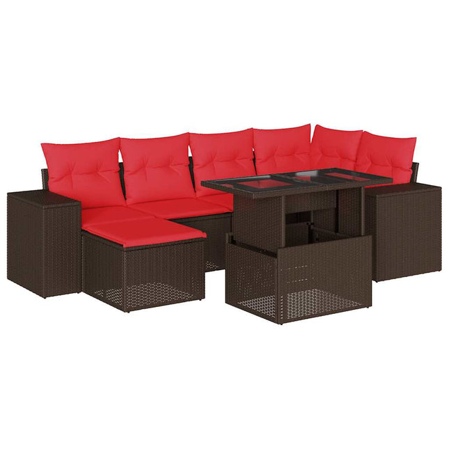 havesofasæt med 7 hynder brun polyrattan
