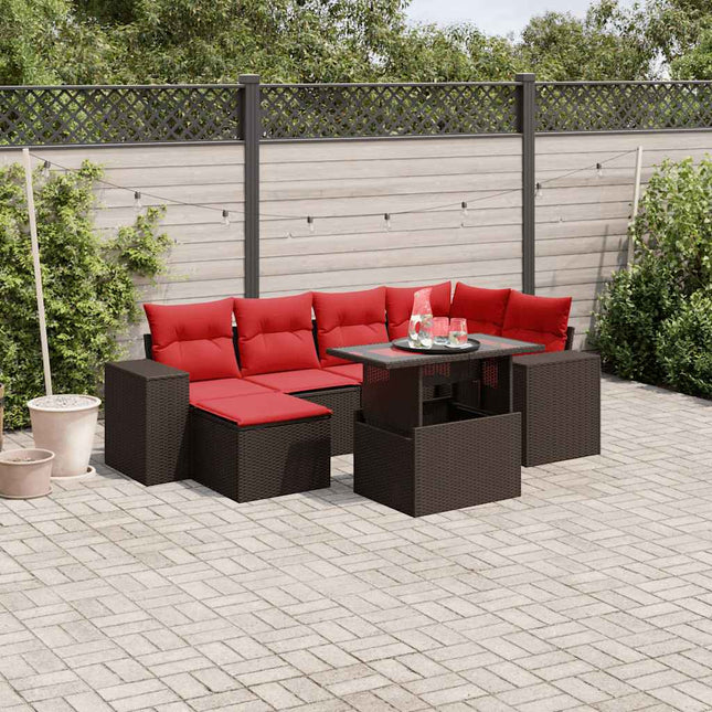 havesofasæt med 7 hynder brun polyrattan
