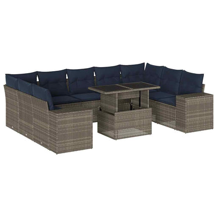 havesofasæt med 10 dele og hynder grå polyrattan