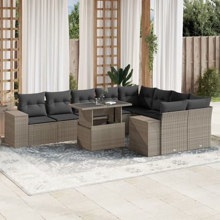sofasæt til haven 10 dele med hynder polyrattan lysegrå
