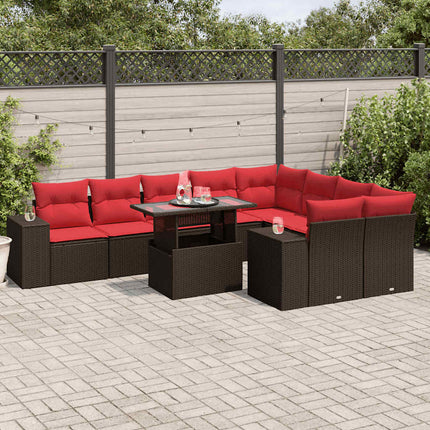 havesofasæt med 10 hynder brun polyrattan
