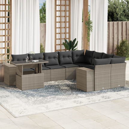 sofasæt til haven 10 dele med hynder polyrattan lysegrå