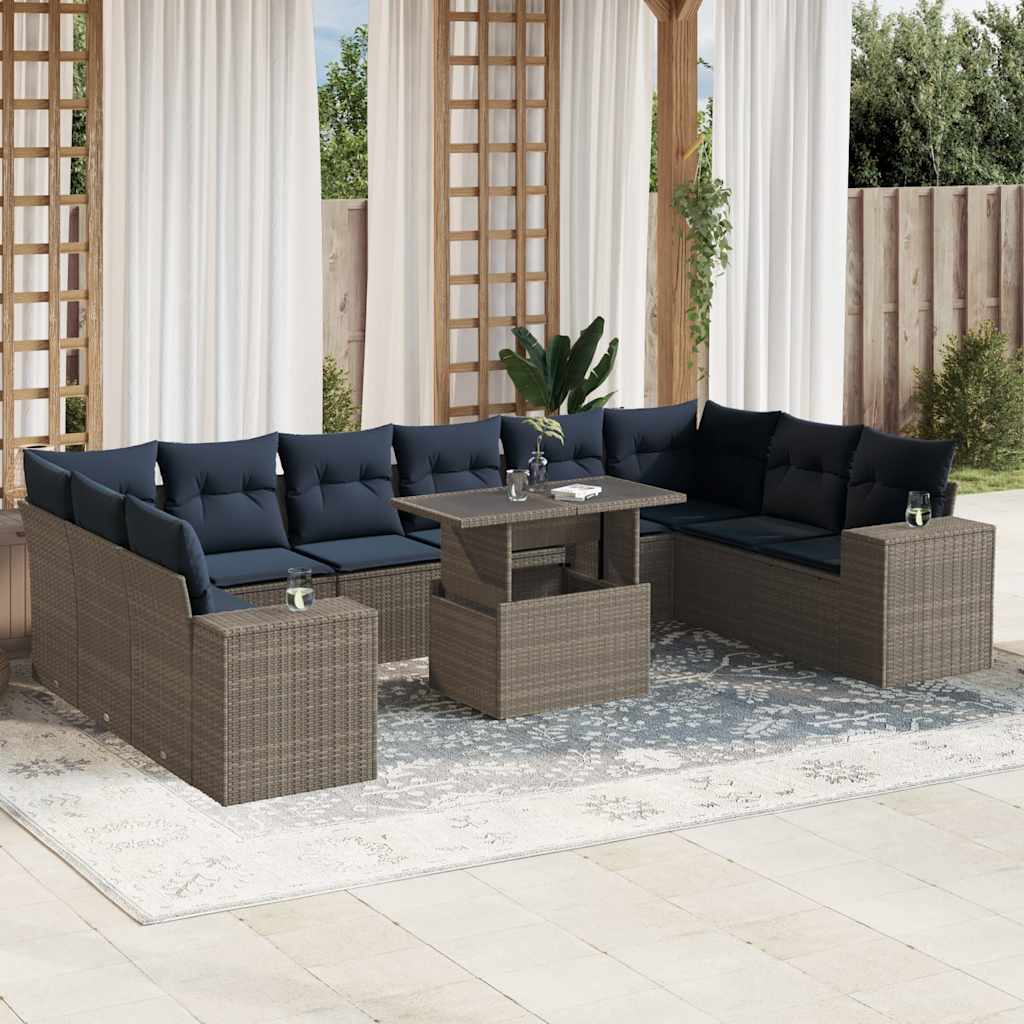 11-delt havesofast med hynder gr polyrattan
