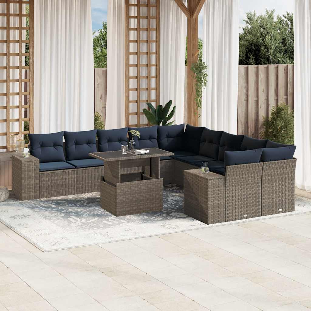 11-delt havesofast med hynder gr polyrattan