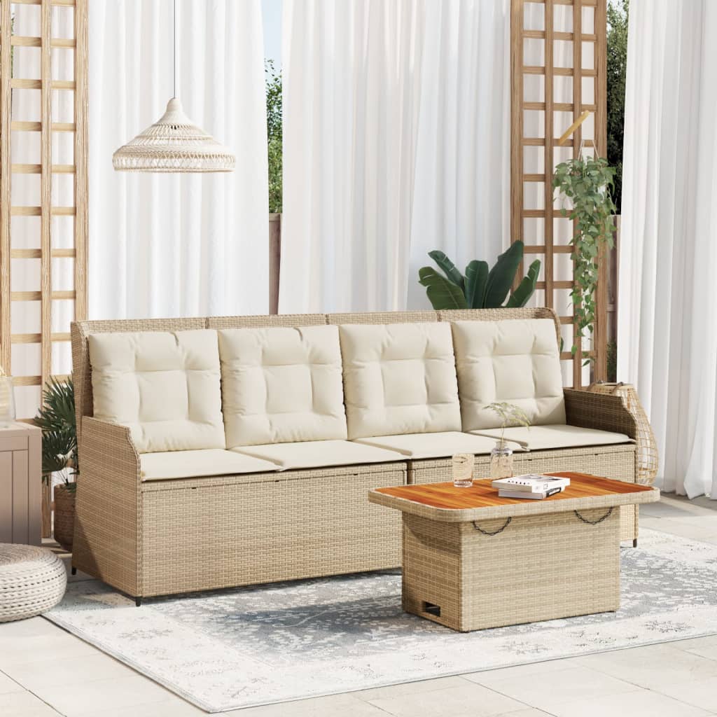 loungesæt til haven 3 dele med hynder polyrattan beige