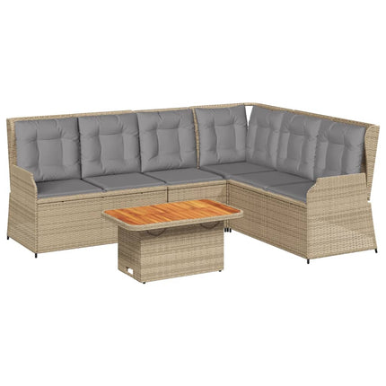 loungesæt til haven 5 dele med hynder polyrattan beige