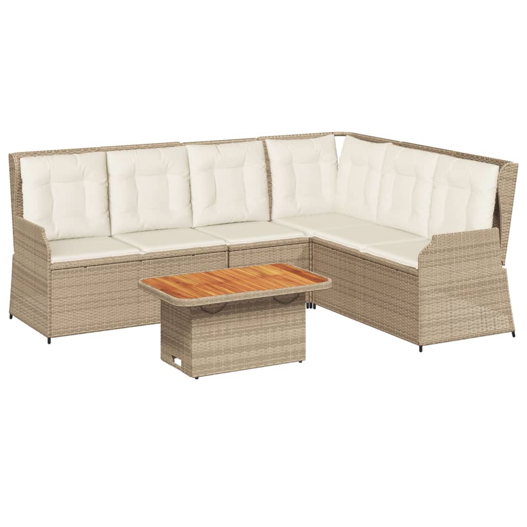 loungesæt til haven 5 dele med hynder polyrattan beige