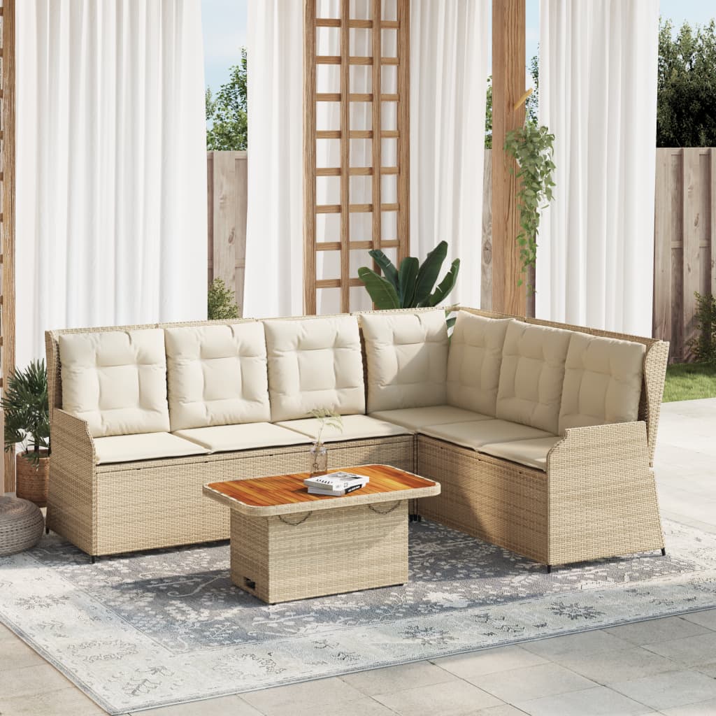 loungesæt til haven 5 dele med hynder polyrattan beige