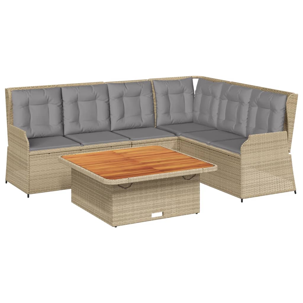 loungesæt til haven 5 dele med hynder polyrattan beige