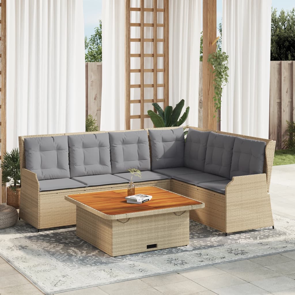 loungesæt til haven 5 dele med hynder polyrattan beige