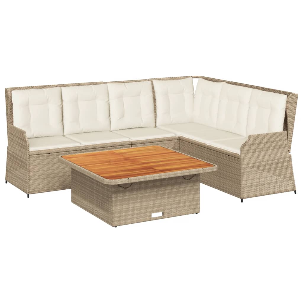 loungesæt til haven 5 dele med hynder polyrattan beige