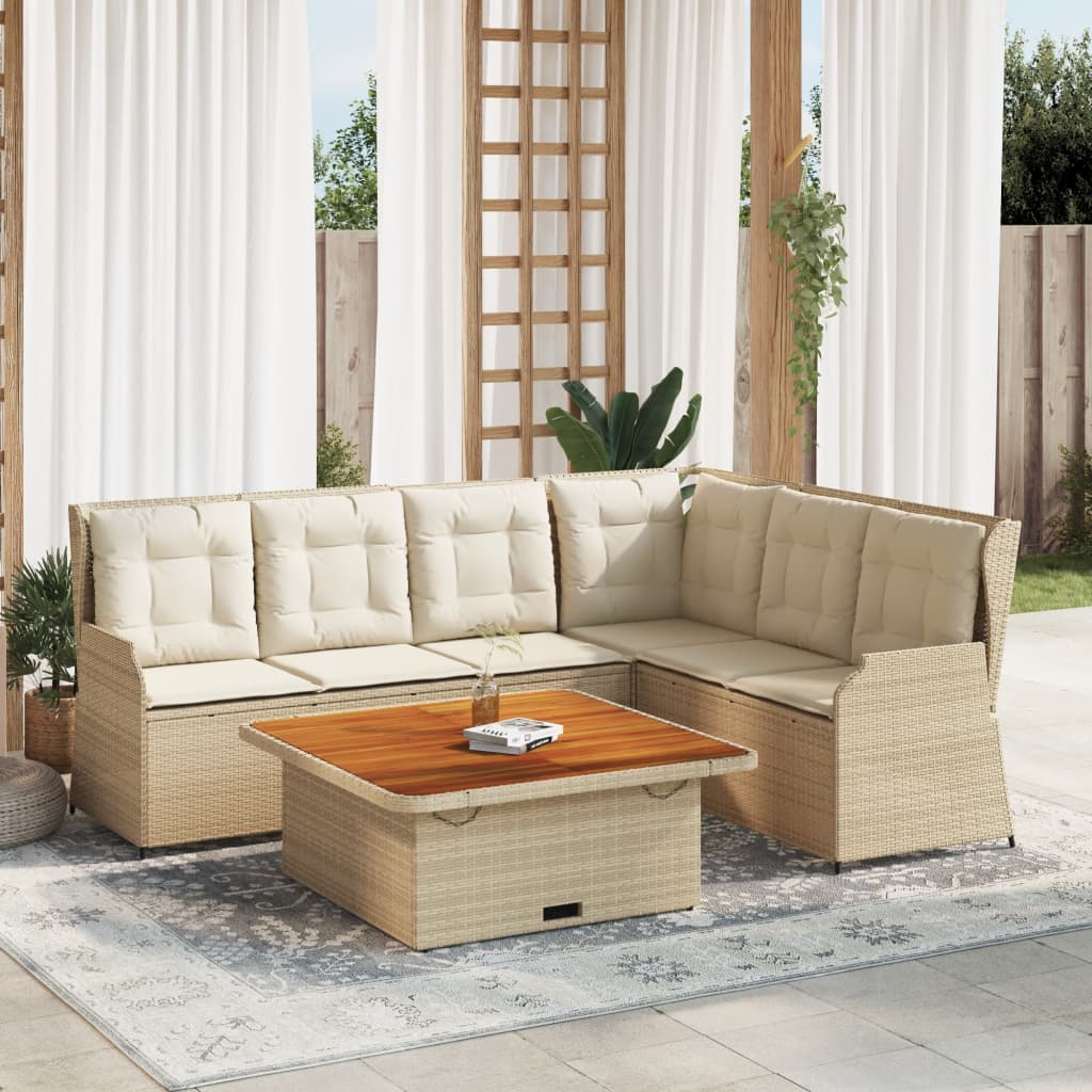 loungesæt til haven 5 dele med hynder polyrattan beige