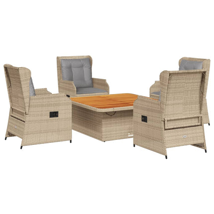 loungesæt til haven 5 dele med hynder polyrattan beige