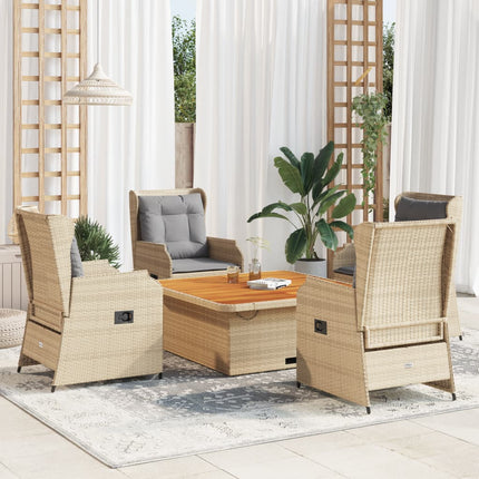 loungesæt til haven 5 dele med hynder polyrattan beige
