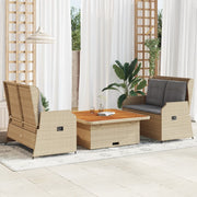 loungesæt til haven 3 dele med hynder polyrattan beige