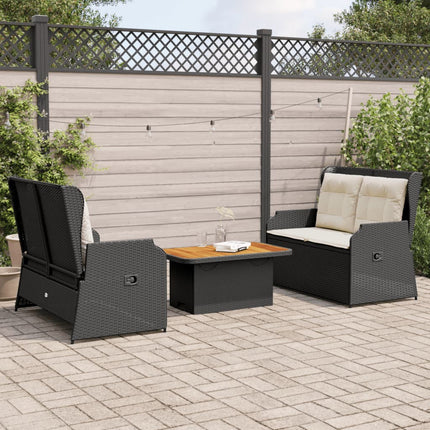 loungesæt til haven 3 dele med hynder polyrattan sort