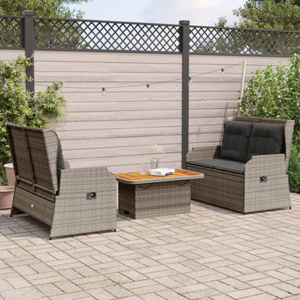 loungesæt til haven 3 dele med hynder polyrattan grå