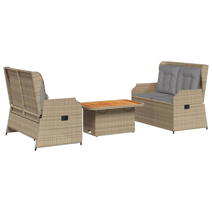 loungesæt til haven 3 dele med hynder polyrattan beige